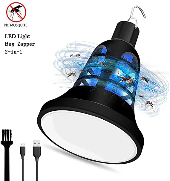 Bug Zapper 2020 Upgraded USB Plug-in Light Bulb, 2 in 1 Electronic Insect Fly Killer UV Lamp, Pest Control, with Power Adapter and 6.6ft/2m Wire, The Light Bulb with Trap, for Home Indoor and Outdoor