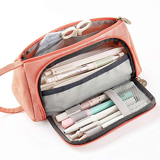 EASTHILL Big Capacity Pencil Pen Case Student Office College Middle School High School Large Storage Bag Pouch Holder Box Organizer Pink