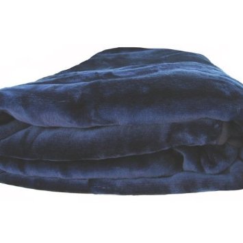 Sara Solid Mink Bed Blanket, Queen/Full, Navy Blue