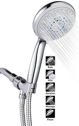 A-Flow™ 5 Function Luxury 5" Handheld Shower Head System / ABS Material with Chrome Finish / 60" Flexible Hose; Mount Holder Included / Enjoy an Invigorating & Luxurious Spa-like Experience