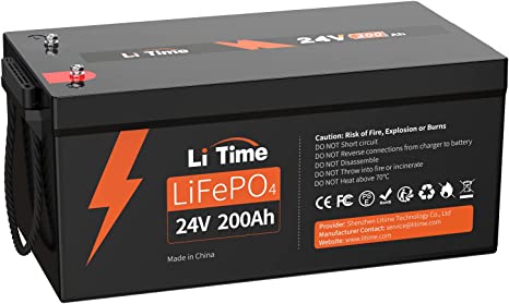 LiTime 24V 200Ah Lithium Batterie, 5120Wh LiFePO4 Batterie mit integriertem 200A BMS, 4000-15000 Zyklen und 10 Jahre Batterielebensdauer, Max. 5120W Lastleistung Perfekt für Wohnmobil, Camping