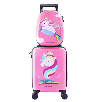 Unicorn Kids Carry On Rolling Luggage, Hard Shell Travel Upright Suitcase Girls