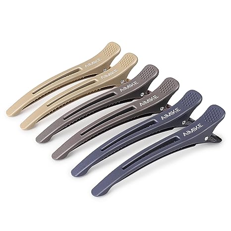 AIMIKE 6pcs Hair Clips for Styling Sectioning, No Crease Duck Billed Hair Clips with Silicone Band, Hair Styling Clips, Hair Roller Clips, Salon Hair Sectioning Clips, Hair Cutting Clips, Neutral