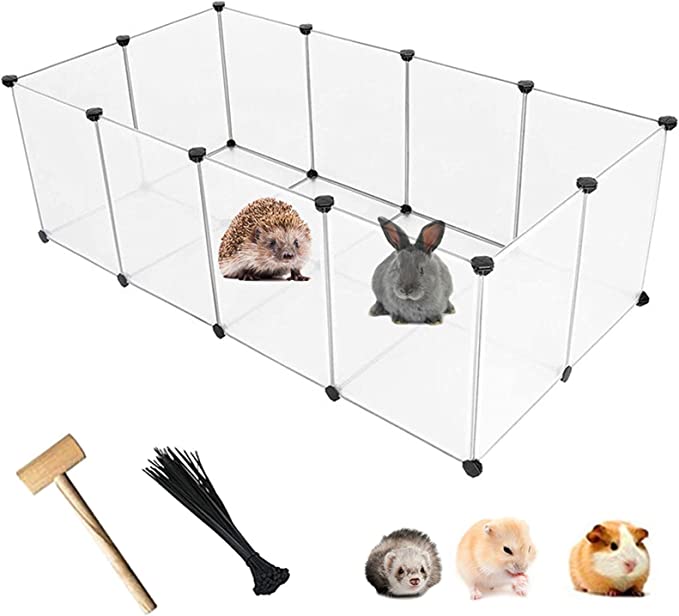 kathson Plastic Small Pet Playpen,Portable Bunny Pen,Rabbit Cage DIY Metal Enclosure Yard Outdoor & Indoor Fence for Cat Guinea Pig Hedgehogs Kitten Rat(12 Panels)