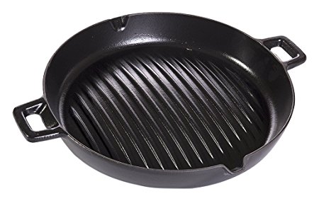 Essenso Convex Curved Base Cast Iron Grill Pan with 4-Layer Enamel Coating, Induction Compatible, 11.8", Black