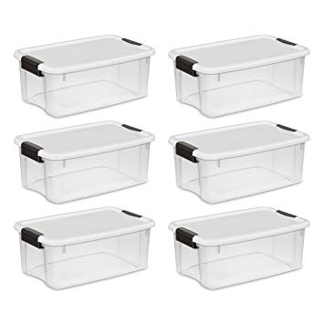 STERILITE 19849806 18 Quart/17 Liter Ultra Latch Box, Clear with a White Lid and Black Latches