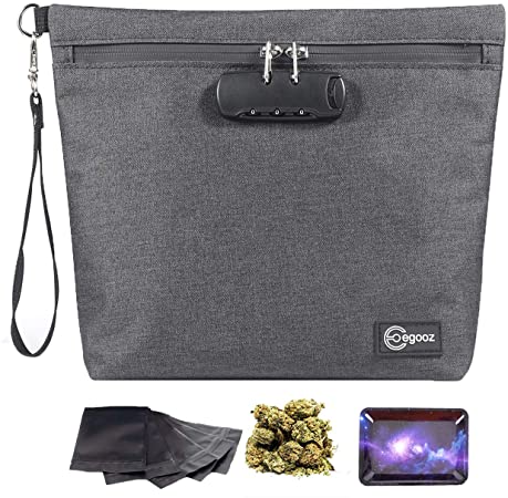 Smell Proof Bags with Combination Lock | 11"x9" Smell Proof Pouch | Waterproof Odor Proof Bags | Smell Proof Travel Bags (Come with Free Metal Plate   5 Resealable Mylar Bags) - Dark Gray