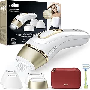 Braun Silk·expert Pro 5 Epilatore Luce Pulsata, Epilazione A Casa, Alternativa All’Epilazione Laser, Con Custodia, Rasoio Donna Venus, 4 Testine, Idea Regalo, PL5382, Bianco/Oro