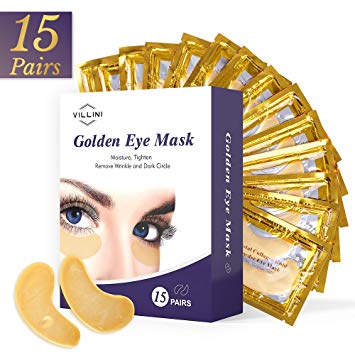 VILLINI Under Eye Patches - 24K Gold Eye Mask - Anti-Aging Under Eye Pads - Eye Wrinkle Patches - Hydrogel Eye Treatment Mask for Puffy Eyes and Dark Circles - 15 Pairs