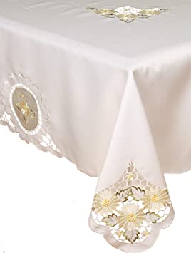 Xia Home Fashions Elegant Daisy Embroidered Cutwork Tablecloth Collection, 70 by 120-Inch
