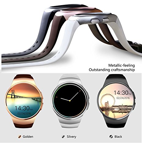 Bluetooth Smart Watch KW18 1.3 inches IPS Round Touch Screen Water Resistant Smartwatch Phone with SIM Card Slot,Sleep Monitor,Heart Rate Monitor and Pedometer for IOS/Android Device (Dark Grey)