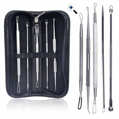 Hotrose® 5 Professional Surgical Extractor Blackhead & Blemish Remover Kit with Leather Bag