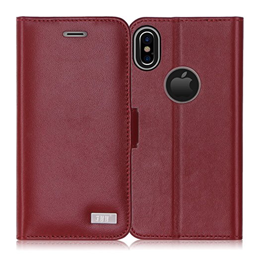 iPhone X Case, iPhone X Wallet Case, FYY [RFID Blocking wallet] Premium Genuine Leather 100% Handmade Wallet Case Credit Card Protector for iPhone X Edition (2017) Wine Red