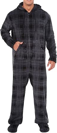 Alexander Del Rossa Adult Onesies for Men, Mens Onesie Pajamas Adults, Fleece Onesie for Men, Hooded Footed Mens Onsie