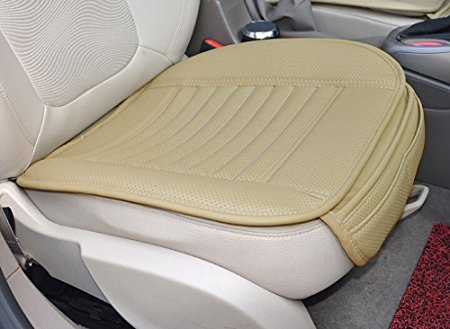 EDEALYN Four Seasons General PU Leather Bamboo Charcoal Breathable Comfortable Car Interior Seat Cushion Cover Pad Mat for Auto Car Supplies Office Chair (Beige)