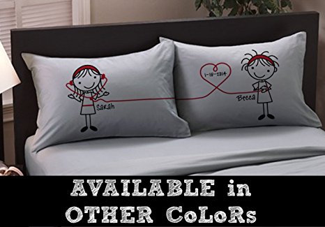 Listen to My Heart Lesbian Couples Pillowcases (Charcoal, Standard) Gift for Girlfriend Valentine's Anniversary Pillow Cases Wedding, Romantic Gift Idea for Her Cute Stick Figures Lgbt.