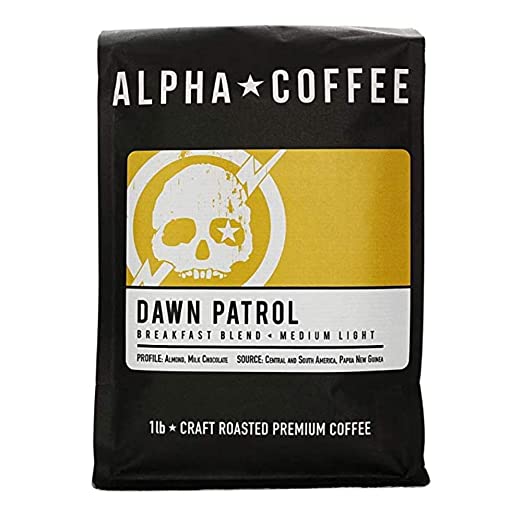 Alpha Coffee - Dawn Patrol |1 lb Premium Gourmet Craft Medium-Light Roast Whole Bean Coffee | Veteran Owned - 100% Arabica Breakfast Blend | Specialty Small Batch Roasted Coffee