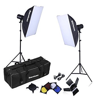 Excelvan CP-C002 500W Strobe Studio Photography Photo Flash Light Kit with Strobes   Barn Doors   Light Stands   Triggers   Soft Box