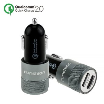 Quick Charge 2.0 Runshion® Dual-Port Car Charger with LED lights for Samsung Galaxy S7/S6/Edge,Note 5 / Note 4, Nexus 6,LG G5,HTC | Qualcomm Certified-Black Grey