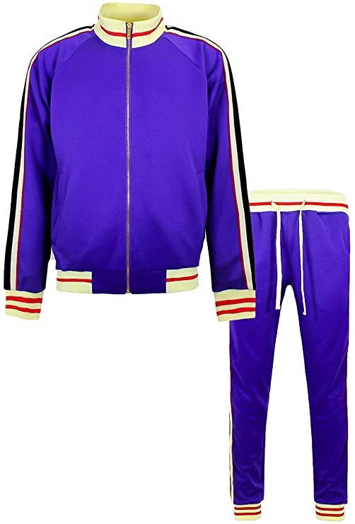 G-Style USA Men's Side Stripe Zipper Jacket Drawstring Waistband Tracksuit