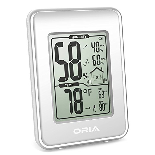 ORIA Digital Temperature Humidity Monitor, Indoor Hygrometer Thermometer, Wireless Weather Station with LCD Display and MIN/MAX Record- White