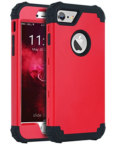 iPhone 6S Case, iPhone 6 Case, BENTOBEN 3 In 1 Hybrid Hard PC & Soft Silicone Heavy Duty Rugged Bumper Shockproof Anti Slip Full-Body Protective Case for iPhone 6/6S (4.7 inch) ,Red/Black