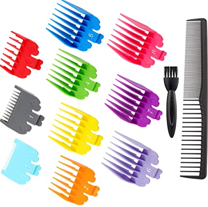 10 Pieces Hair Clipper Limit Comb Guide Attachment Set Cutting Guide Comb with Brush and Comb for Electric Trimmer Shaver Hair Trimmer Comb, 10 Colors, 10 Sizes