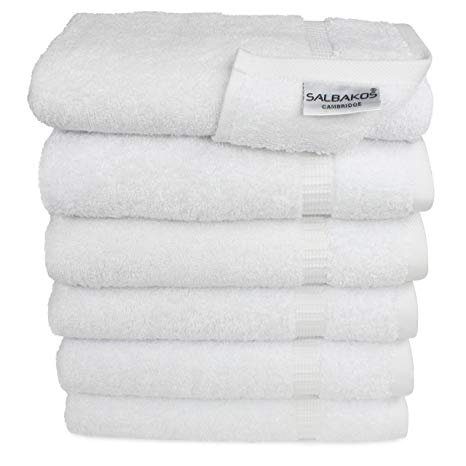 SALBAKOS Hand Towels for Bathroom, White Cotton, 6 Bulk Pack, 100 Percent Genuine Turkish Cotton, Luxury Hotel and Spa Quality, 700gsm OEKO-TEX Organic Eco-Friendly, (White)