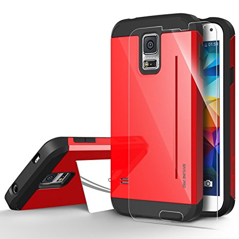 Galaxy S5 Case, OBLIQ [Skyline Pro][Red]   Screen Shield - Premium Slim Tough Thin Armor Fit Bumper Smooth Finish Dual Layered Heavy Duty Hard Protection Cover for Samsung Galaxy S5