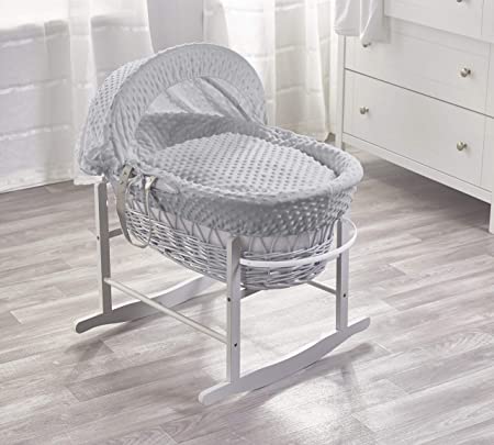 Grey Dimple Grey Wicker Moses Basket & Grey Rocking Stand
