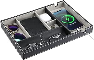 ProCase Ablage Tablett PU-Leder Schreibtisch Organizer mit 6 Fächer Kunstleder Büro Aufbewahrungsbox Schreibtisch Ordnungssystem für Handy Uhr Schlüssel Geldbeutel -Schwarz