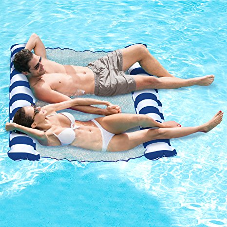 Aqua Catalina Inflatable Hammock, 2 Person Pool Float, Navy Water Lounge, holds 450 lbs.