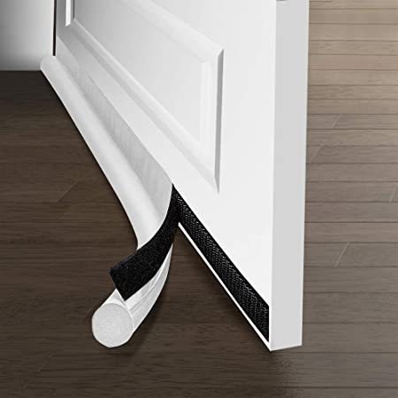 Ewolee Door Draught Excluder, 37in/95cm Removable Draft Excluder for Door Bottom, Soundproof Door Draft Blocker Self-Adhesive Weather Stripping Door Seal Strip (White)