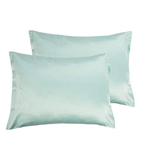 NTBAY Silky Satin Standard Pillowcases Set of 2, Super Soft and Luxury, Hidden Zipper Design, Cyan, Standard