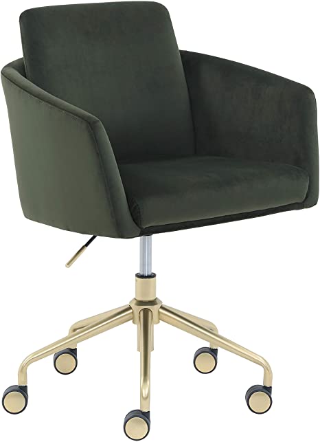 Amazon Brand – Rivet Bertha Mid-Century Velvet-Upholstered Swivel Office Chair, 25.25" W, Olive Green with Gold Finish