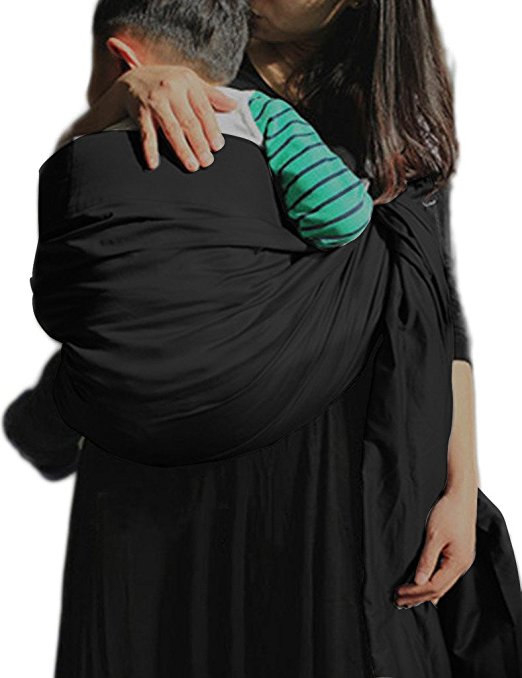 Vlokup® Baby Ring Sling Carrier for Newborn Original Adjustable Infant Lightly Padded Wrap Breastfeeding Privacy 100% Cotton Pure Black