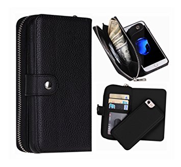 iPhone 6/6S Wallet Case, Hynice iPhone 6/6S Wallet Purse Case Leather Zipper Case with credit card slots and Magnetic Detachable Slim Cover for iPhone 6/6S 4.7" (Litchi-black)