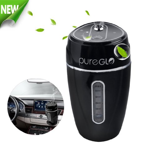 pureGLO Portable Mini USB Car Humidifier - 180ML Small Air Mist Purifier with Vehicle Mount - Travel Diffuser for Car, Office and Home Use (Black)
