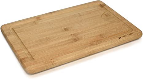 Navaris Bambus Schneidebrett Brettchen XL - 35x23,5x1,8cm Küchenbrett messerschonend mit Saftrille - Küchen Holz Brett - Holzbrettchen Arbeitsplatte