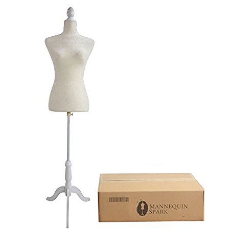 Bonnlo Female Adjustable Fiber Glass Mannequin Torso Women Dress Form Display W/ Wooden Tripod Stand Size 6 34" 27" 35" (White)