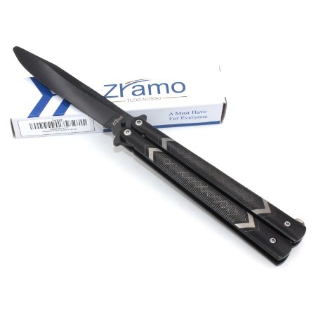 ZRAMO® Real Black TH219 New Style 4" inch Blade Knife Handle Practice Special for Trainer Beginner black Hands Skill Tool for Training(no offensive blade)