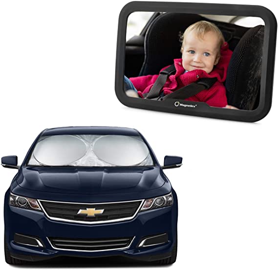 Magnelex Car Accessories Bundle | Windshield Sunshade & Baby Car Mirror