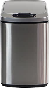 Hanover Home Hands-Free Metal Trash Can with Fingerprint-Resistant Finish, Soft-Close Motion Sensor Lid, and Removable Bin for Bathroom and Bedroom - 2.3 Gallons (9 Liters) in Stainless Steel