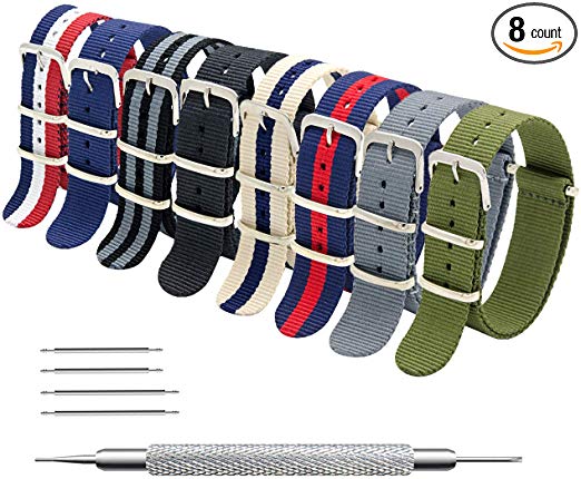 CIVO NATO Strap 4/8 Packs - 16mm 18mm 20mm 22mm 24mm Premium Ballistic Nylon Watch Bands Zulu Style with Stainless Steel Buckle