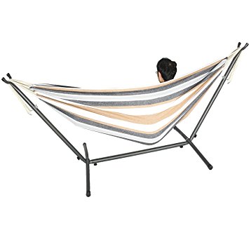 KING DO WAY Double Hammock,Outdoor Swing Chair Hanging Camping Cotton Double Bed Patio Canvas Hammock khaki