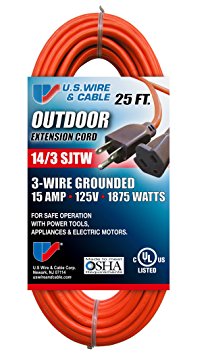 US Wire 63025 14/3 25-Foot SJTW Orange Medium Duty Extension Cord
