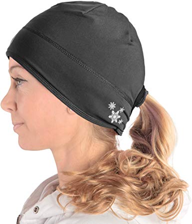 Ponytail Beanie for Women | Running Hat With Ponytail Hole Winter | Thin Reflective Cap With Hole For Pony Tail | SLS3