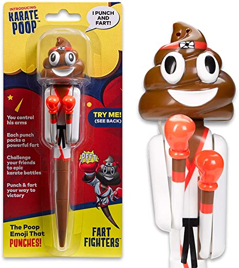 Karate Poop - Punching/Farting/Boxing Pen - Poop Emoji Poop Toy - Real Fighting & Fart Sounds – Control the Levers to Make His Arms Punch - Funny Gifts for Kids & Teens - Poop Games - Funny Pens