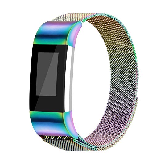 iGK Replacement Bands Compatible for Fitbit Charge 2, Stainless Steel Metal Bracelet with Unique Magnet Clasp