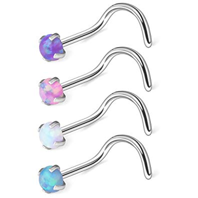 Ruifan 18G 316L Surgical Steel 1.5mm 2mm 2.5mm 3mm Opal Nose Screw Rings Studs Ring Body Piercing Jewelry 1-4PCS